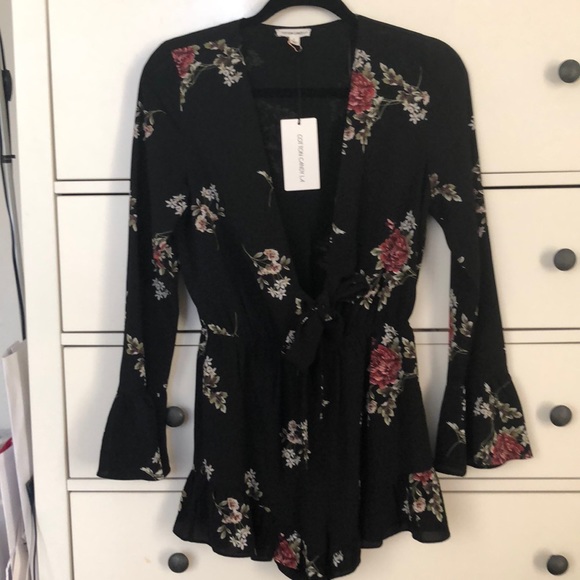 NWT Cotton Candy LA Black Floral Front tie Romper - Picture 3 of 6